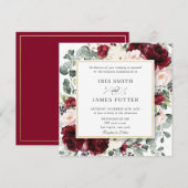 Elegante Bourgogne Blush Bloemen Goud Trouwplein Kaart (Voorkant / Achterkant)