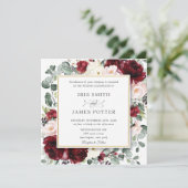 Elegante Bourgogne Blush Bloemen Goud Trouwplein Kaart (Staand voorkant)