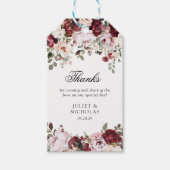 Elegante Bourgogne & Blush Bloemen Huwelijksgunst Cadeaulabel (Voorkant)