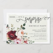 Elegante Bourgogne & Blush Bloemen Verrassing Verj Kaart (Voorkant)