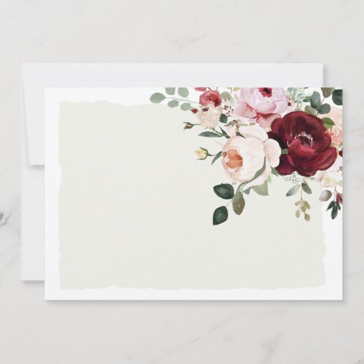 Elegante Bourgogne & Blush Bloemen Verrassing Verj Kaart (Achterkant)