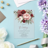 Elegante Bourgogne Blush Botanische Bloemen Huweli Acryl Uitnodigingen (Insitu (Huwelijk))