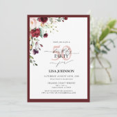 Elegante Bourgogne Blush Floral 50e verjaardag Kaart (Staand voorkant)