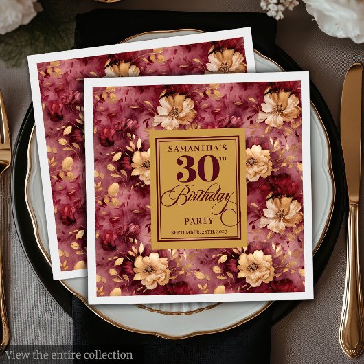 Elegante Bourgogne Blush Gold 30e verjaardag Decor Servet