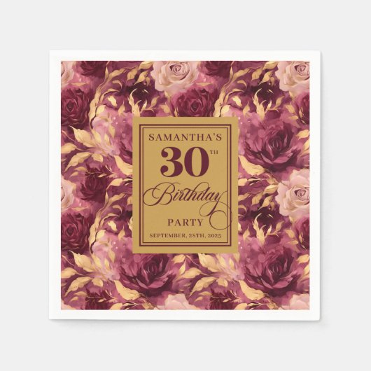 Elegante Bourgogne Blush Gold 30e verjaardag serve Servet (Voorkant)