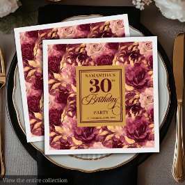 Elegante Bourgogne Blush Gold 30e verjaardag serve Servet