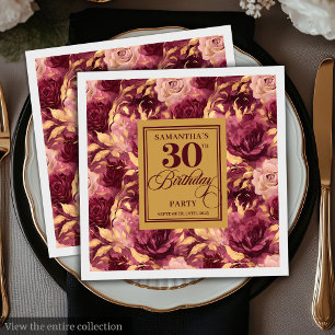 Elegante Bourgogne Blush Gold 30e verjaardag serve Servet