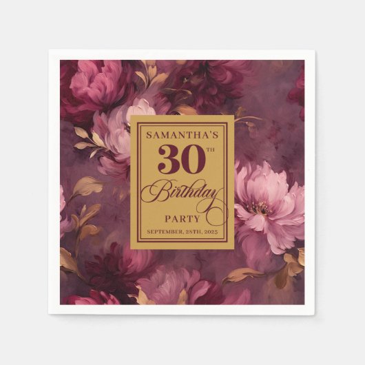 Elegante Bourgogne Blush Gold Boho 30e verjaardag Servet (Voorkant)