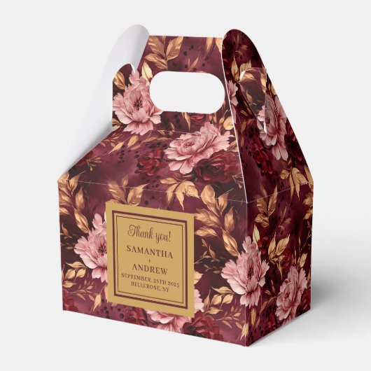 Elegante Bourgogne Blush Gold bruiloft Bedankt Box Bedankdoosjes (Achterkant)