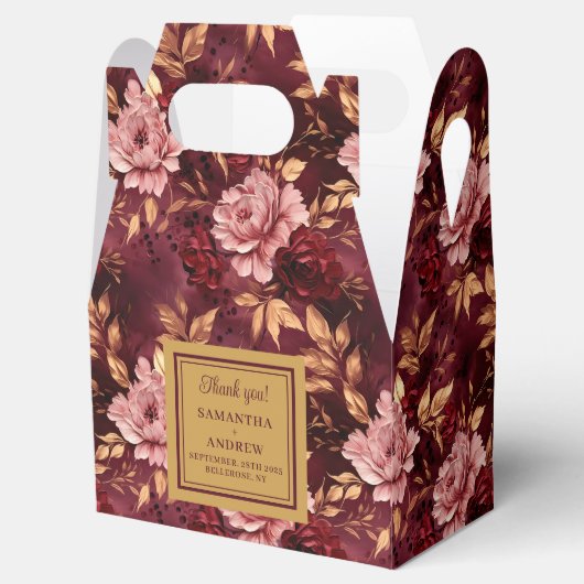 Elegante Bourgogne Blush Gold bruiloft Bedankt Box Bedankdoosjes (Geopend)
