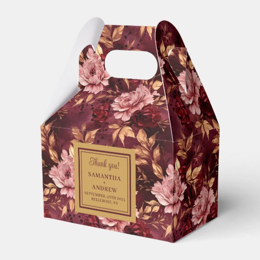 Elegante Bourgogne Blush Gold bruiloft Bedankt Box Bedankdoosjes (Voorkant Zijde)