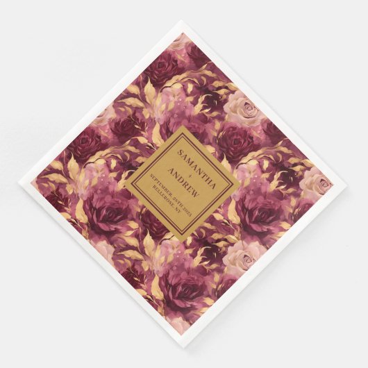 Elegante Bourgogne Blush Goud Trouwpapier Servette Servet (Hoek)