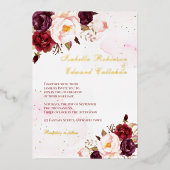Elegante Bourgogne & Blush Rozen bruiloft Gold Fol Folie Uitnodiging (Voorkant)