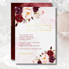 Elegante Bourgogne & Blush Rozen bruiloft Gold Fol Folie Uitnodiging