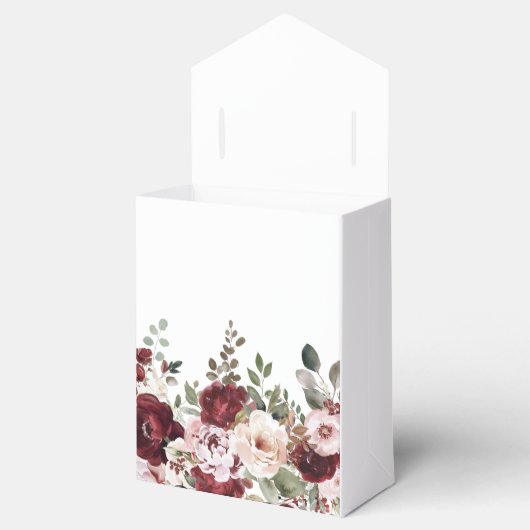Elegante Bourgogne & Blush Waterverf Bloemen Huwel Bedankdoosjes (Geopend)