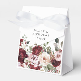 Elegante Bourgogne & Blush Waterverf Bloemen Huwel Bedankdoosjes