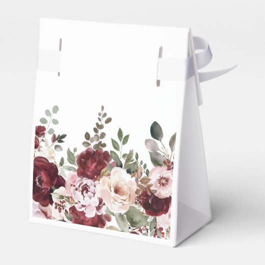 Elegante Bourgogne & Blush Waterverf Bloemen Huwel Bedankdoosjes (Achterkant)