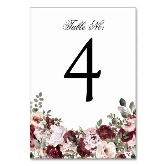 Elegante Bourgogne & Blush Waterverf Bloemen Huwel Kaart (Voorkant)