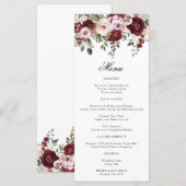 Elegante Bourgogne & Blush Waterverf Bloemen Huwel Menu (Voorkant / Achterkant)