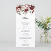 Elegante Bourgogne & Blush Waterverf Bloemen Huwel Menu (Staand voorkant)