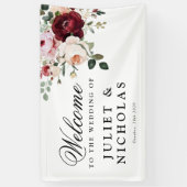 Elegante Bourgogne & Blush Waterverf Bloemen Huwel Spandoek (Verticaal)