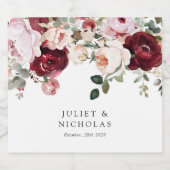 Elegante Bourgogne & Blush Waterverf Bloemen Huwel Sparkling Wijnetiket (Enkel label)