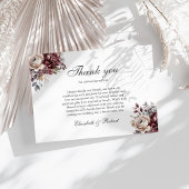 Elegante Bourgogne Boho Floral Wedding Bedankkaart