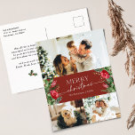 Elegante Bourgogne Botanische Vrolijke Kerstvakant Briefkaart<br><div class="desc">Dit collectie is voorzien van waterverf rode bloemen,  bessen & wintergroen met een moderne en elegante typografie,  met een winterbotanische patroonrug.</div>