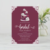 Elegante Bourgogne Cake Bruids Tea Party Kaart (Staand voorkant)