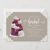 Elegante Bourgogne Cake Bruids Tea Party Kaart (Voorkant)