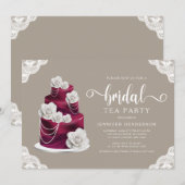 Elegante Bourgogne Cake Bruids Tea Party Kaart (Voorkant / Achterkant)