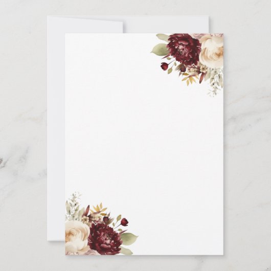 Elegante Bourgogne Cream Bloemen Bruiloft Kaart (Achterkant)