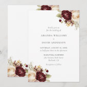 Elegante Bourgogne Cream Bloemen Bruiloft Kaart (Voorkant / Achterkant)