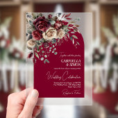 Elegante Bourgogne & Crème Rozen Boog Wedding Acryl Uitnodigingen