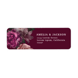 Elegante Bourgogne Dark Moody Bloemen Huwelijk Etiket