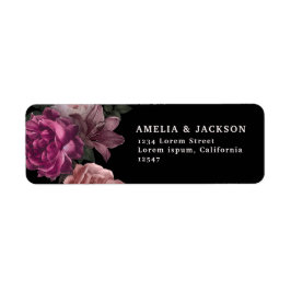 Elegante Bourgogne Dark Moody Bloemen Zwarte Huwel Etiket