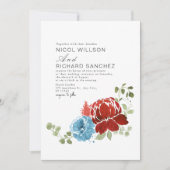 Elegante Bourgogne Dusty Blue Floral Winter Weddin Kaart (Voorkant)