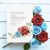 Elegante Bourgogne Dusty Blue Floral Winter Weddin Kaart