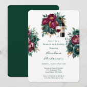 Elegante Bourgogne Emerald Peony Brunch en Bubbly Kaart (Voorkant / Achterkant)