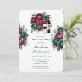 Elegante Bourgogne Emerald Peony Brunch en Bubbly Kaart (Staand voorkant)