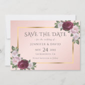 Elegante Bourgogne en Blush Bruiloft Save The Date (Voorkant)