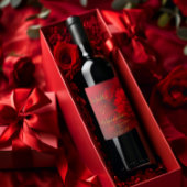 Elegante Bourgogne en Crimson Rode Bloemen Bruilof Wijn Etiket