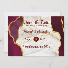 Elegante Bourgogne en Gold Agaat Save The Date Kaa Kaart
