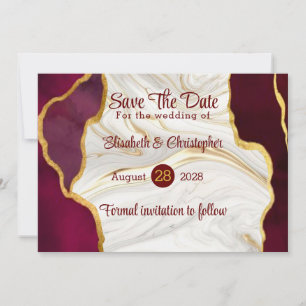 Elegante Bourgogne en Gold Agaat Save The Date Kaa Kaart