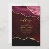 Elegante Bourgogne en Gold Agate Wedding QR-code Kaart (Voorkant)