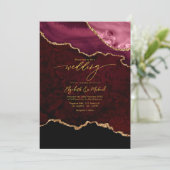 Elegante Bourgogne en Gold Agate Wedding QR-code Kaart (Staand voorkant)