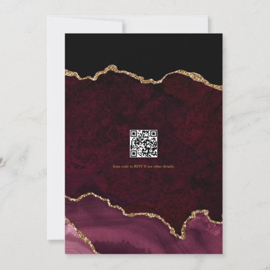Elegante Bourgogne en Gold Agate Wedding QR-code Kaart (Achterkant)
