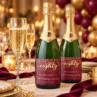 Elegante Bourgogne en Gouden 80ste Verjaardag Sparkling Wijnetiket