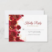 Elegante Bourgogne en Gouden Bloemen Quinceañera RSVP Kaartje (Voorkant)