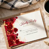 Elegante Bourgogne en Gouden Bloemen Quinceañera RSVP Kaartje